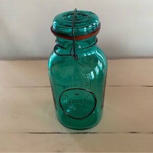 Ball Mason Jar Aqua Glass Storage Jar with Metal Clamp 10”